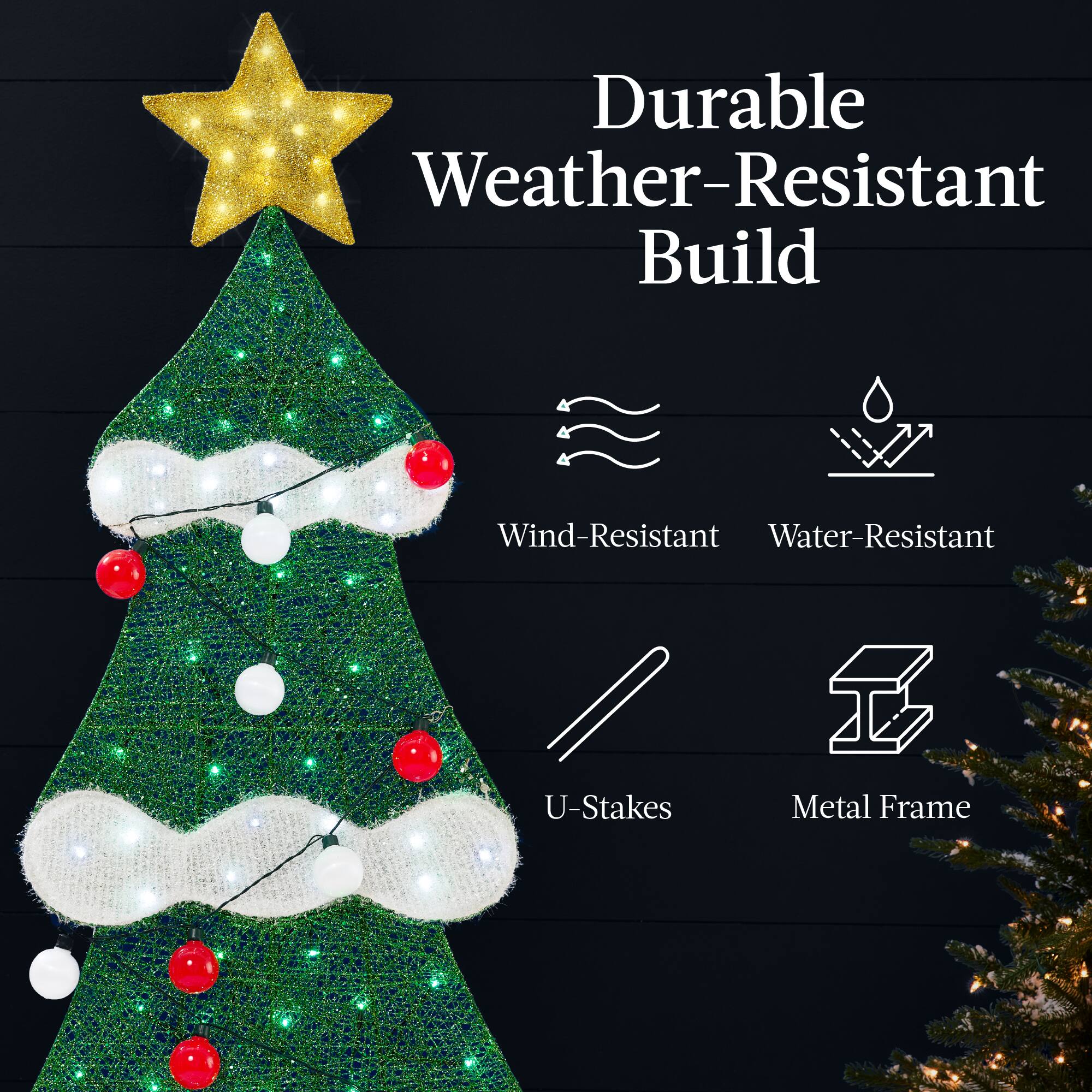 Durable Weather-Resistant Build

- Wind-Resistant
- Water-Resistant
- U-Stakes
- Metal Frame