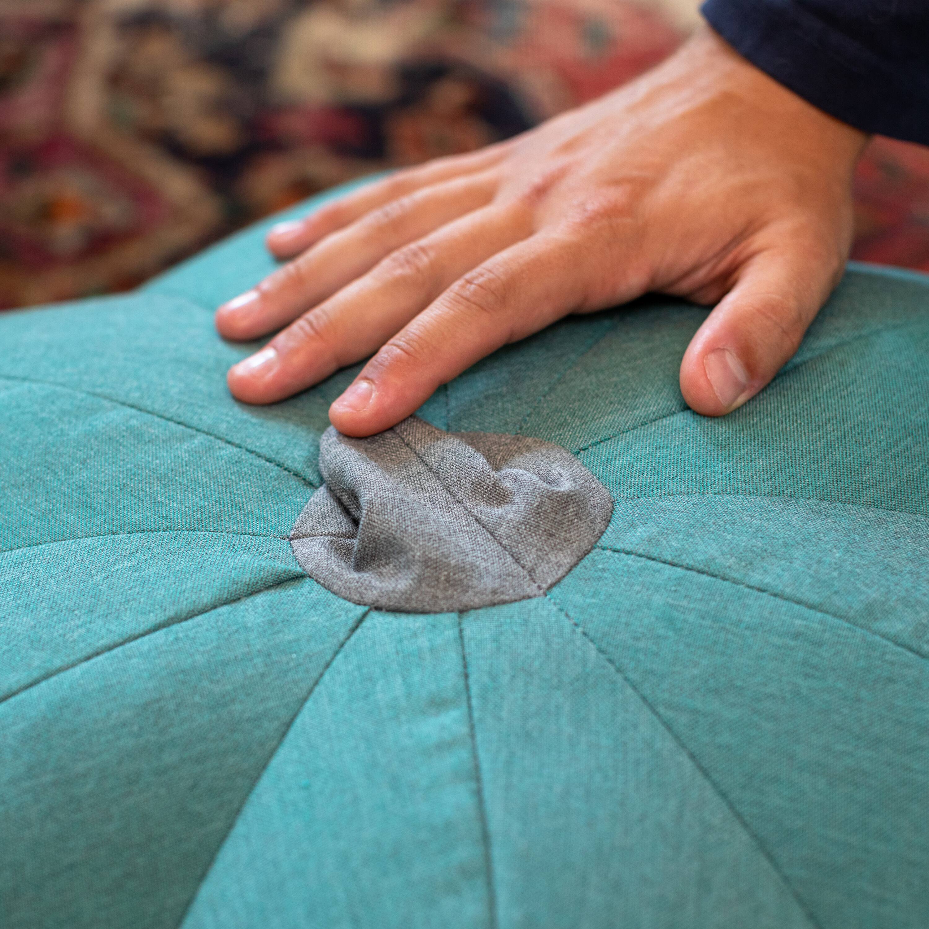 Left. Jaxx - Jaxx Pumpkin Pouf - Luxurious Ottoman for Fall & Halloween Décor - Indoor/Outdoor Sunbrella Breeze - Sunbrella Tangerine.