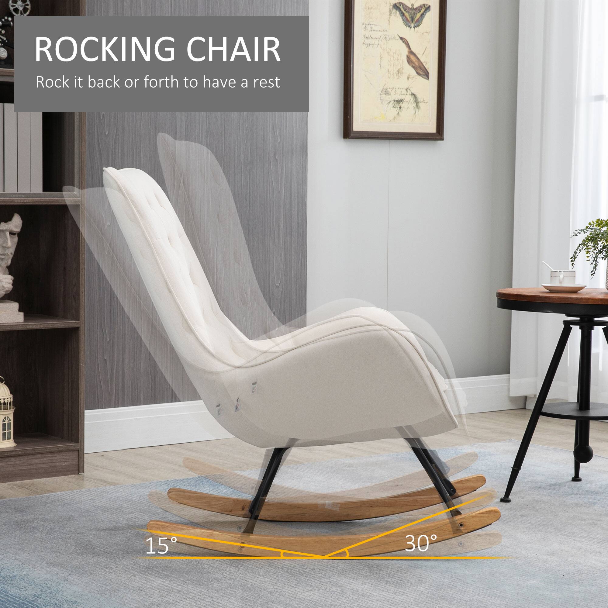 ROCKING CHAIR  
Rock it back or forth to have a rest  

15°  
30°
