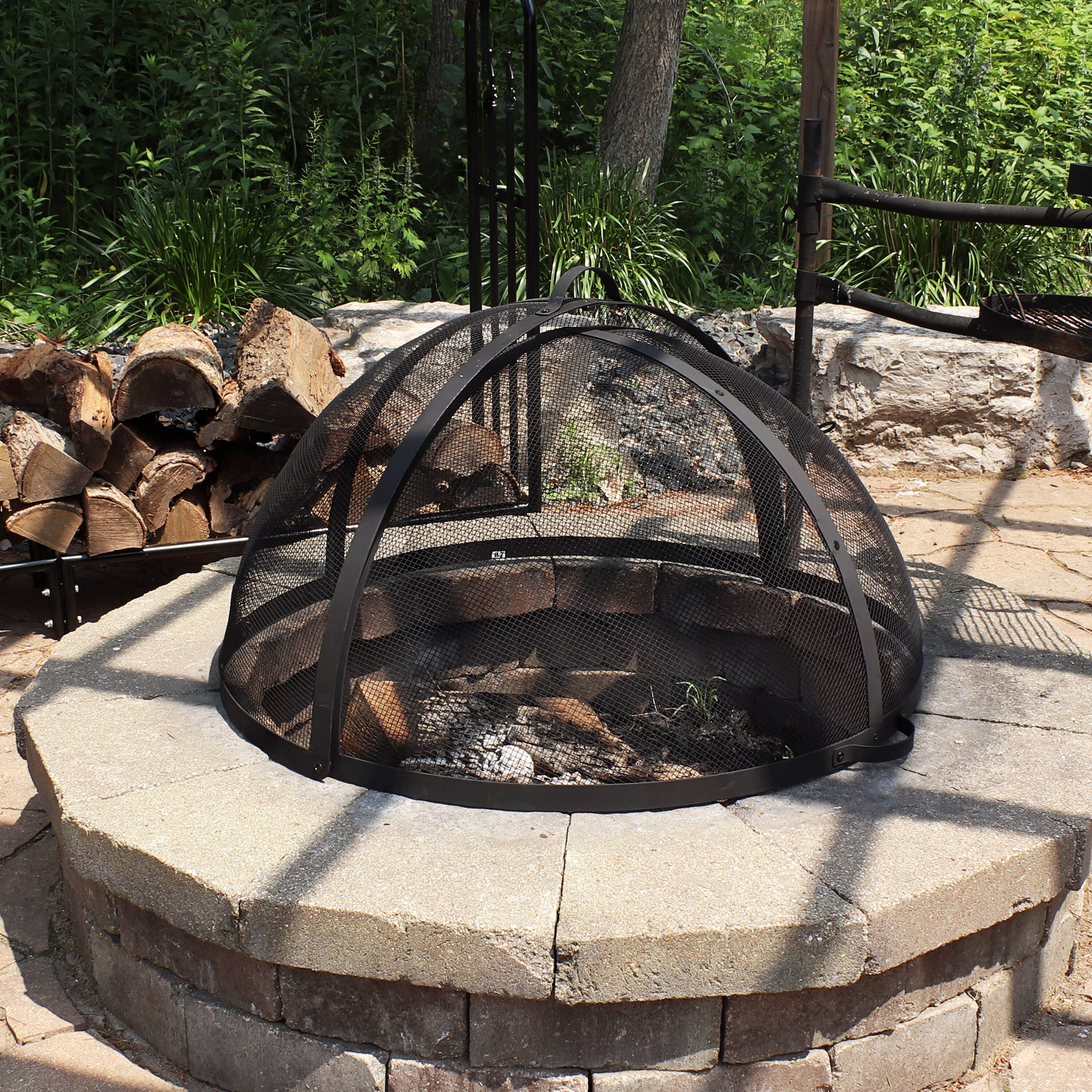 Alt View 4. Sunnydaze - 40 in Easy Access Steel Fire Pit Spark Screen - Black.