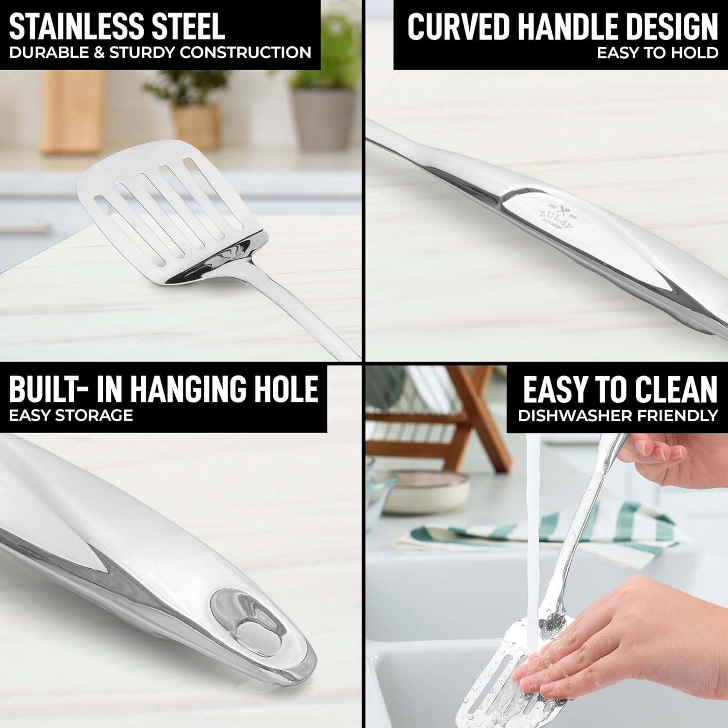 - STAINLESS STEEL
  DURABLE & STURDY CONSTRUCTION

- CURVED HANDLE DESIGN
  EASY TO HOLD

- BUILT-IN HANGING HOLE
  EASY STORAGE

- EASY TO CLEAN
  DISHWASHER FRIENDLY