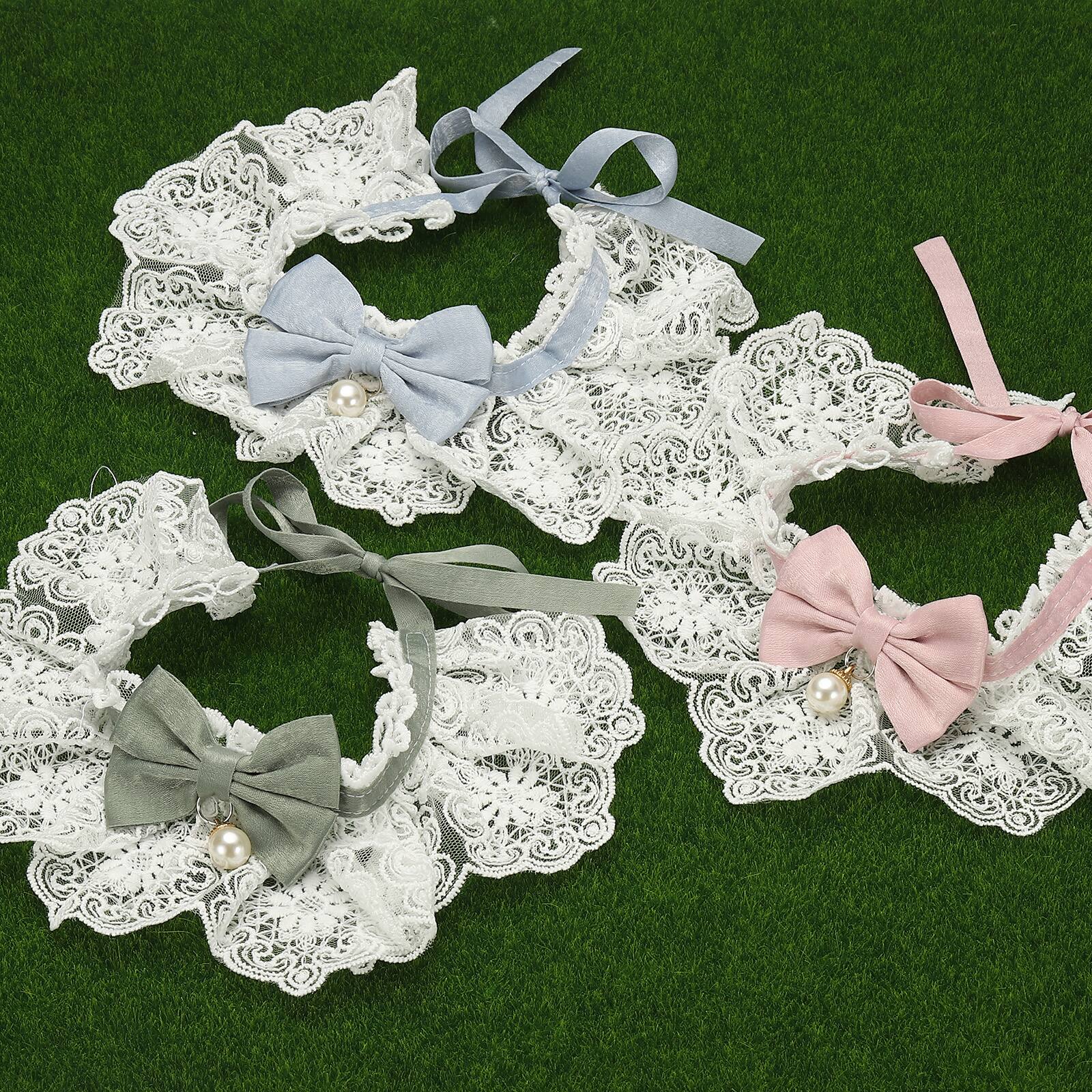 Alt View 3. Unique Bargains - Cat Lace Pet Collar, Cute Cat Collar Dog Bibs Pet Bowtie Lace Ruffle Bandana Adjustable and Breakaway - Burgundy.