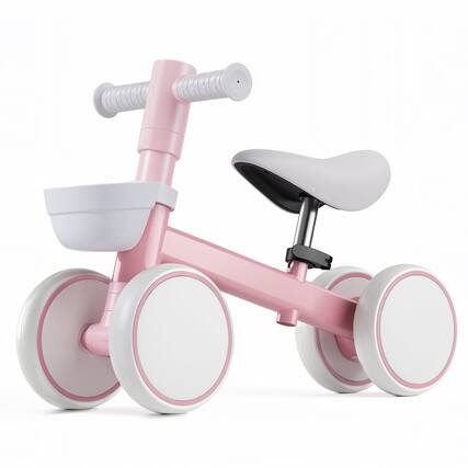 Front. Wisairt - Toddler Balance Bike - 4-Wheel No-Pedal Ride-On Toy for Ages 10-36 Months with Adjustable Seat - Pink.