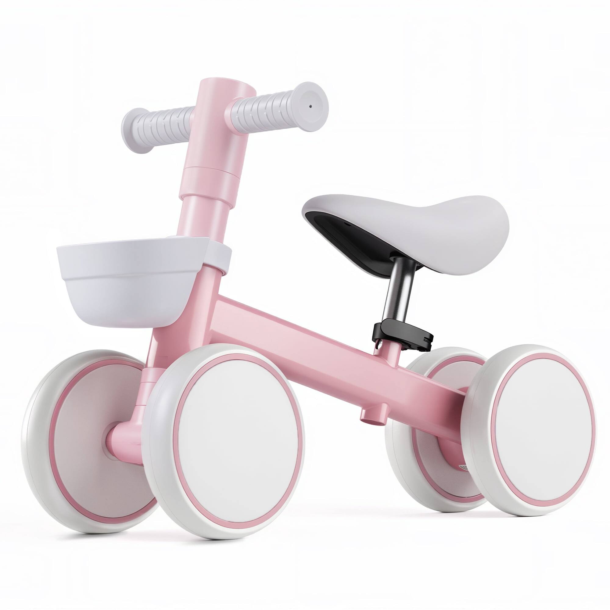 Front. Wisairt - Toddler Balance Bike - 4-Wheel No-Pedal Ride-On Toy for Ages 10-36 Months with Adjustable Seat - Pink.