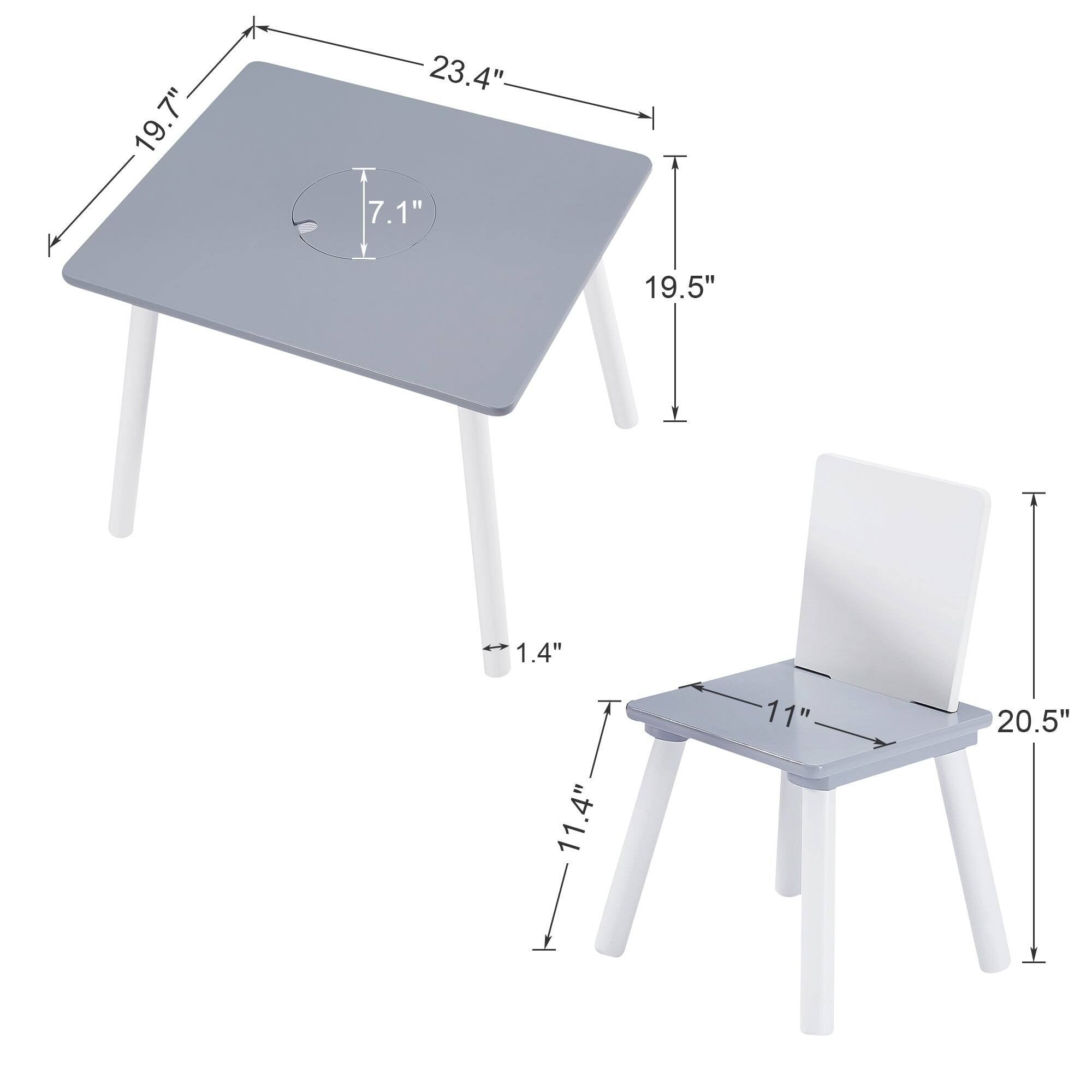 19.7" x 23.4" x 19.5"  
7.1" (diameter)  
1.4" (thickness)  

11" x 11.4" x 20.5"