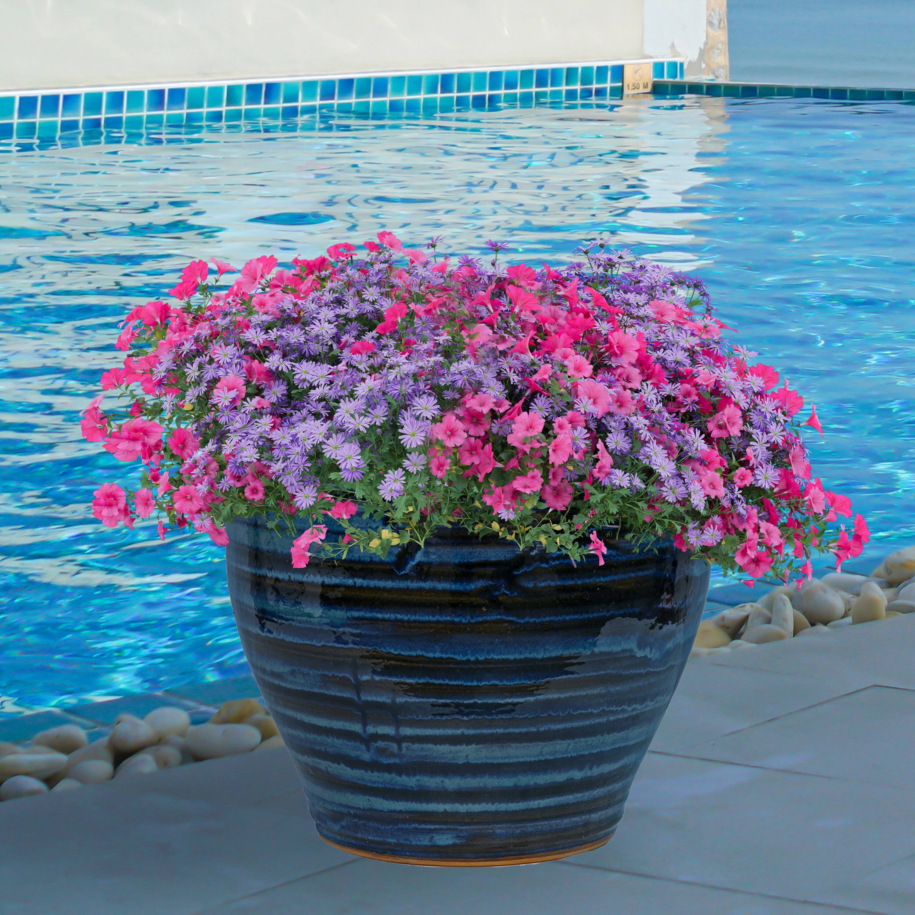 Alt View 1. Sunnydaze - 18.5 in Studio High-Fired Glazed Ceramic Planter - Galaxy Blue.