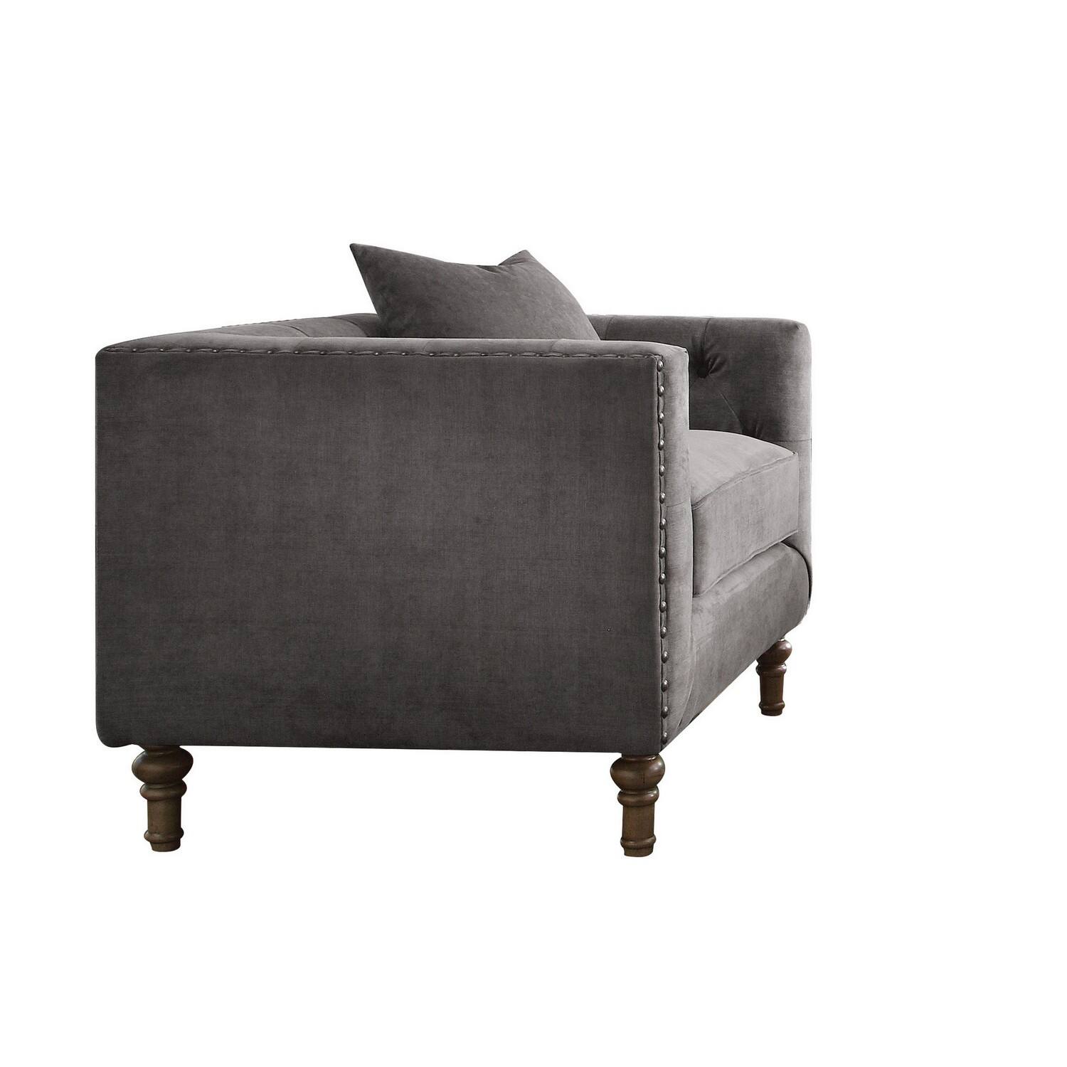 Manhattan Lane - Fabric Upholstered Wooden Sofa Chair with Nail Head Trim - Gray