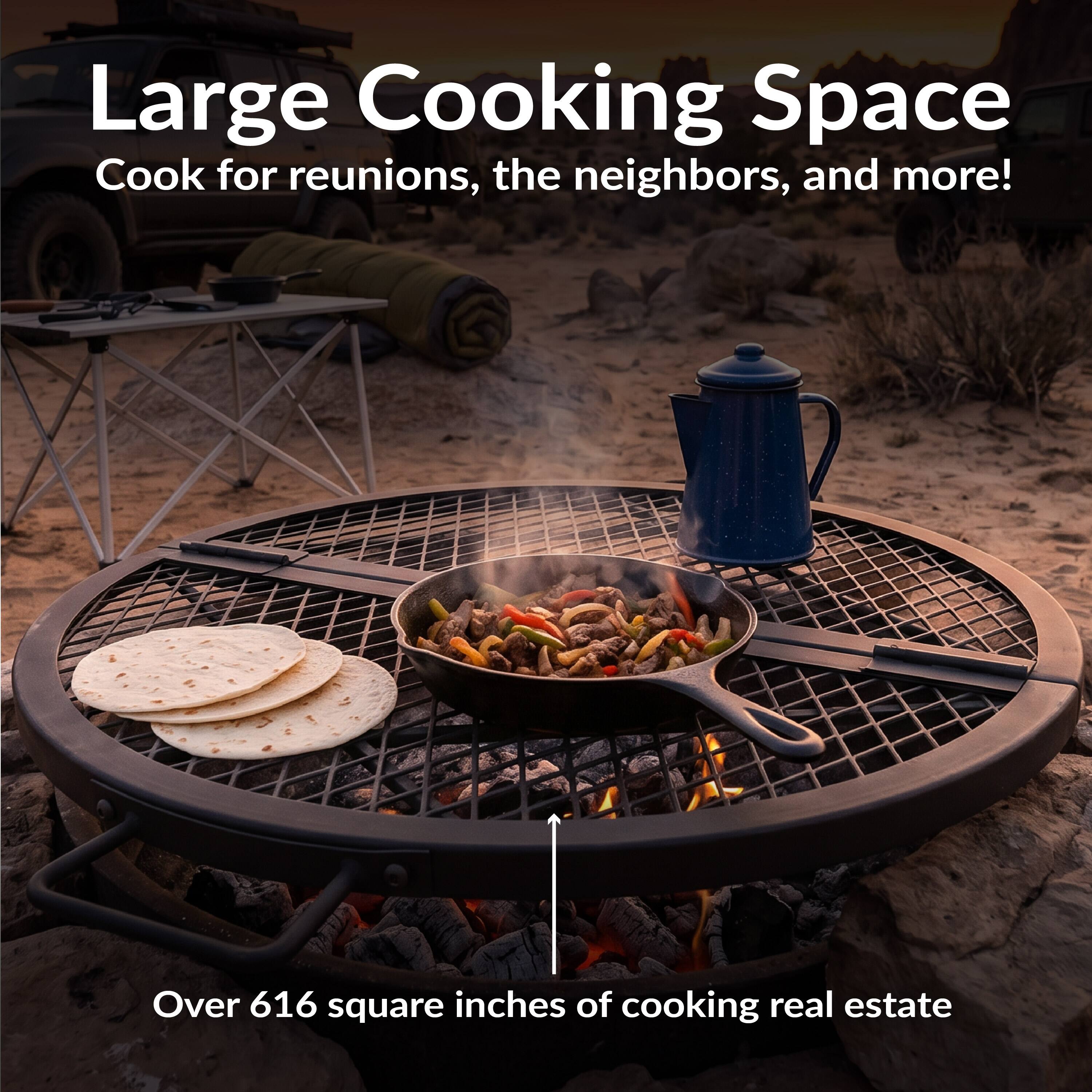 Large Cooking Space  
Cook for reunions, the neighbors, and more!  
Over 616 square inches of cooking real estate