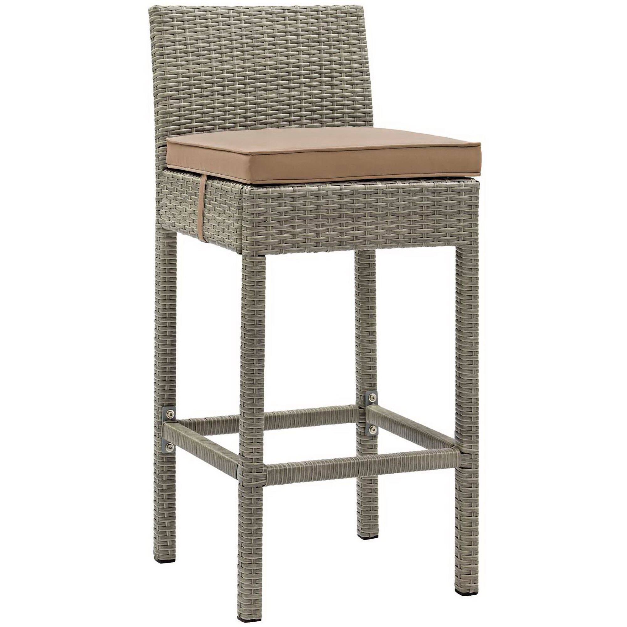 Left. Modway - Conduit Outdoor Patio Wicker Rattan Bar Stool Set of 4 by Modway - Light Gray Mocha.