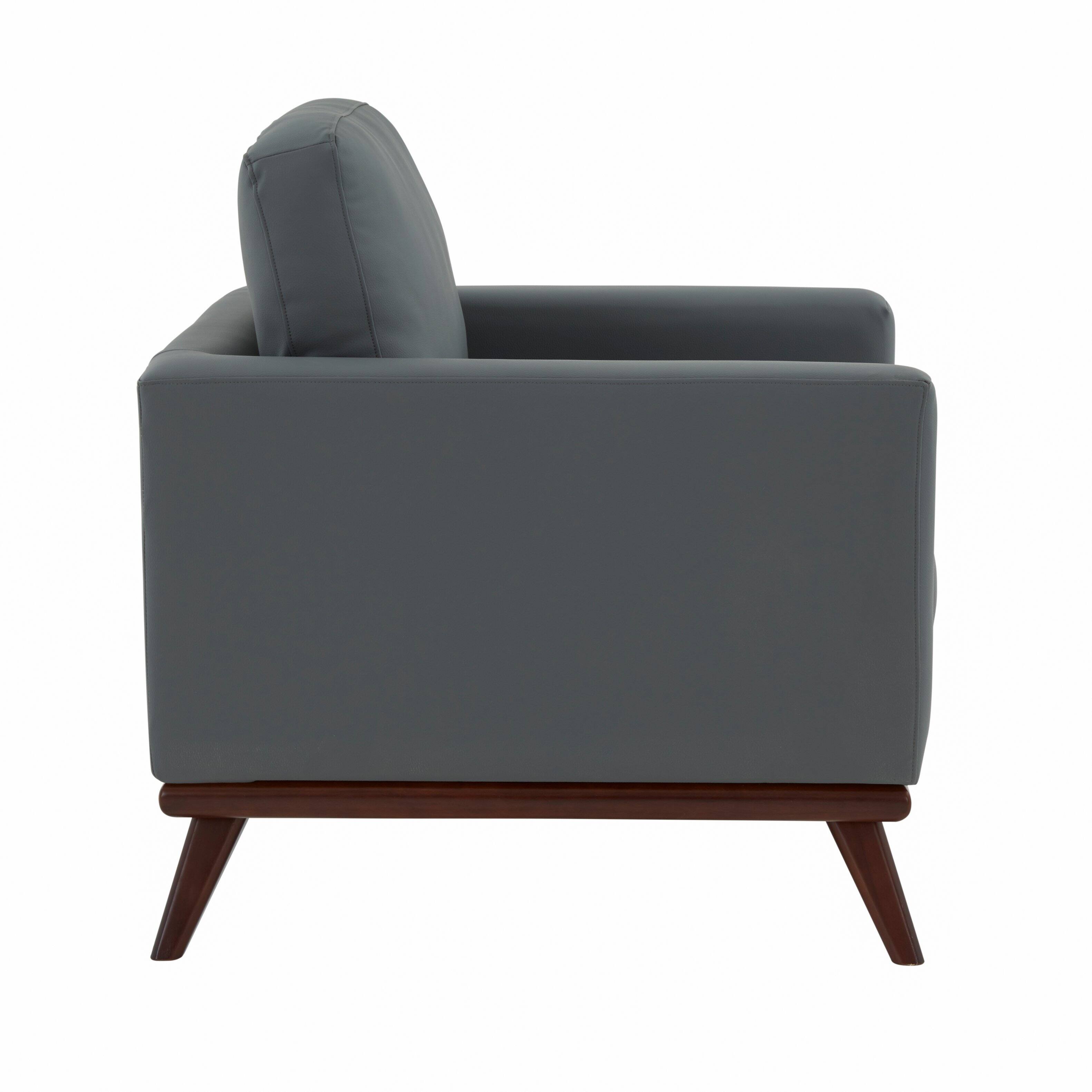 Alt View 3. LeisureMod - Chester Mid-Century Modern Leather Accent Chair, Birch Wood Frame Armchair - Easy Assembly - Grey.