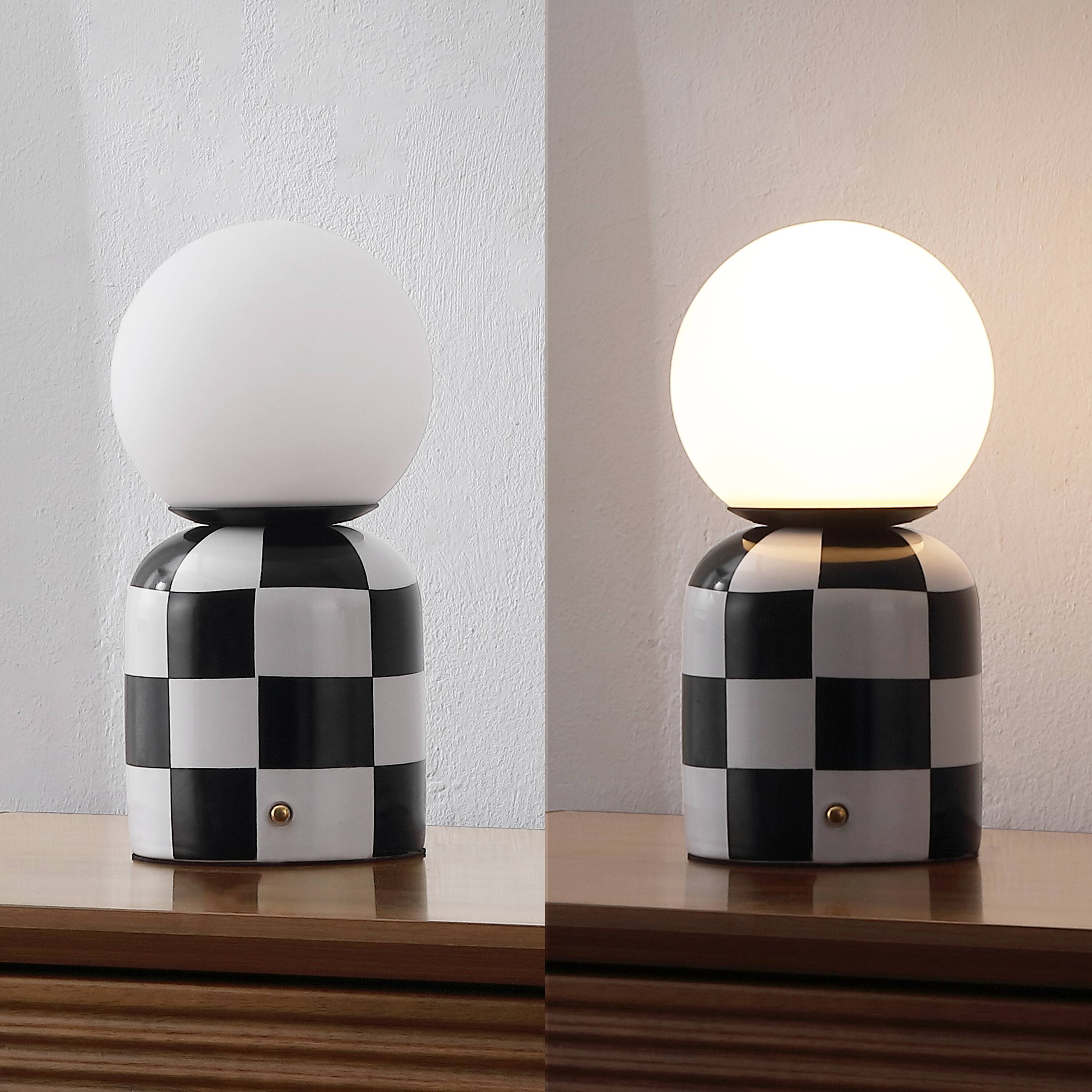 Alt View 6. Jonathan Y - Zira 10 in. Ceramic Rechargeable Cordless Portable Dimmable with Frosted Globe Shade LED Table Lamp, Black/White - Black/White.