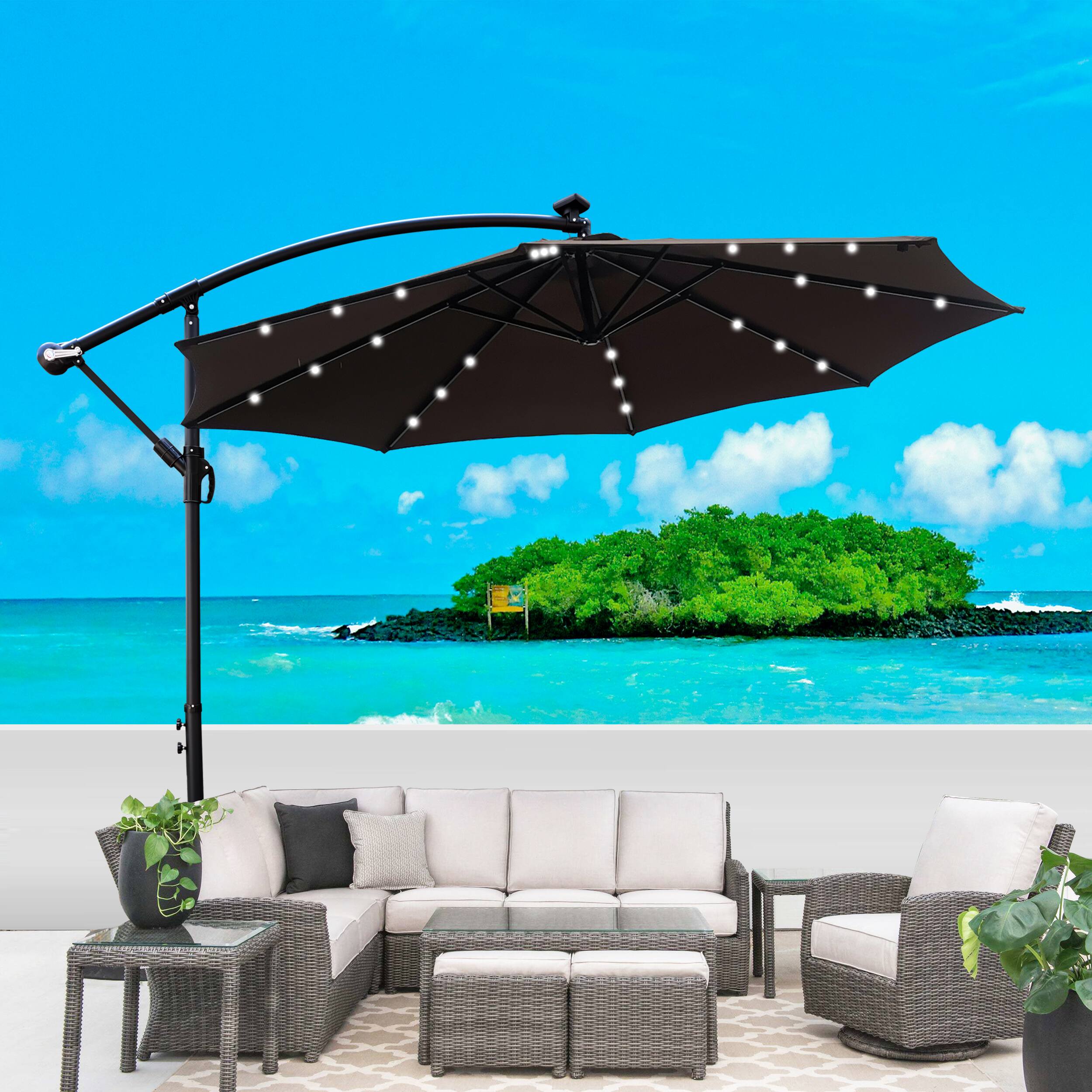 Alt View 1. Ecooso - 10 ft Outdoor Patio Umbrella Solar Powered LED Lighted， 8 Ribs Umbrella with Crank and Cross Base，Garden Deck Backyard - Chocolate.