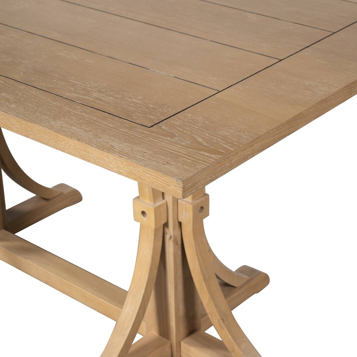 Alt View 4. Loheer - Loheer 60 inch dining table Rustic Farmhouse Dining Table for 6 with Trestle Base and Oak Finish - Natural Wood Wash.