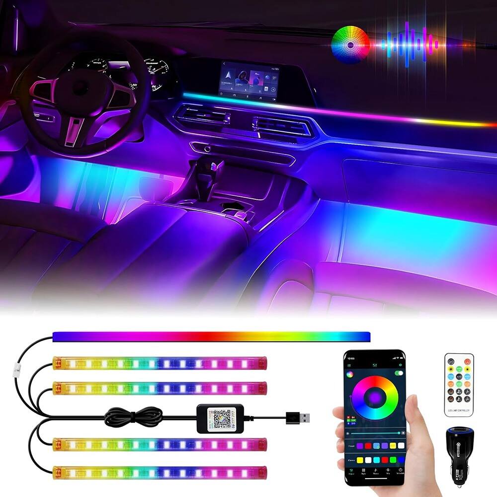Front. PARKER SLATER - 5 in 1 Car Interior LED Light Kit, Dreamcolor Acrylic Neon Strip Lights with Music Sync and DIY Mode - RGB.