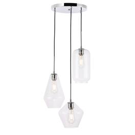 Living District - Gene 3 light pendant - Chrome And Clear Glass
