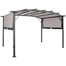 Sunnydaze - 9 ft x 12 ft Metal Arched Pergola with Retractable Canopy - Gray