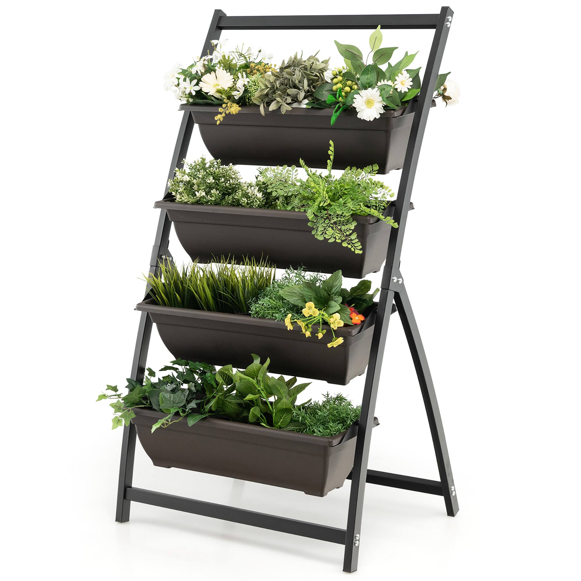 Costway - 4 FT 4-Tier Vertical Raised Garden Bed Elevated Planter Box w/4 Container Boxes - Black + Brown price history on PriceWatchPro