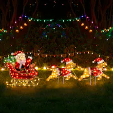 Front. Glitzhome - 90.5"L Lighted 2D Fabric Dog with Santa Sleigh Outdoor Decor with 220 LED Lights - Multi-Colored.