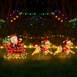 Glitzhome - 90.5"L Lighted 2D Fabric Dog with Santa Sleigh Outdoor Decor with 220 LED Lights - Multi-Colored