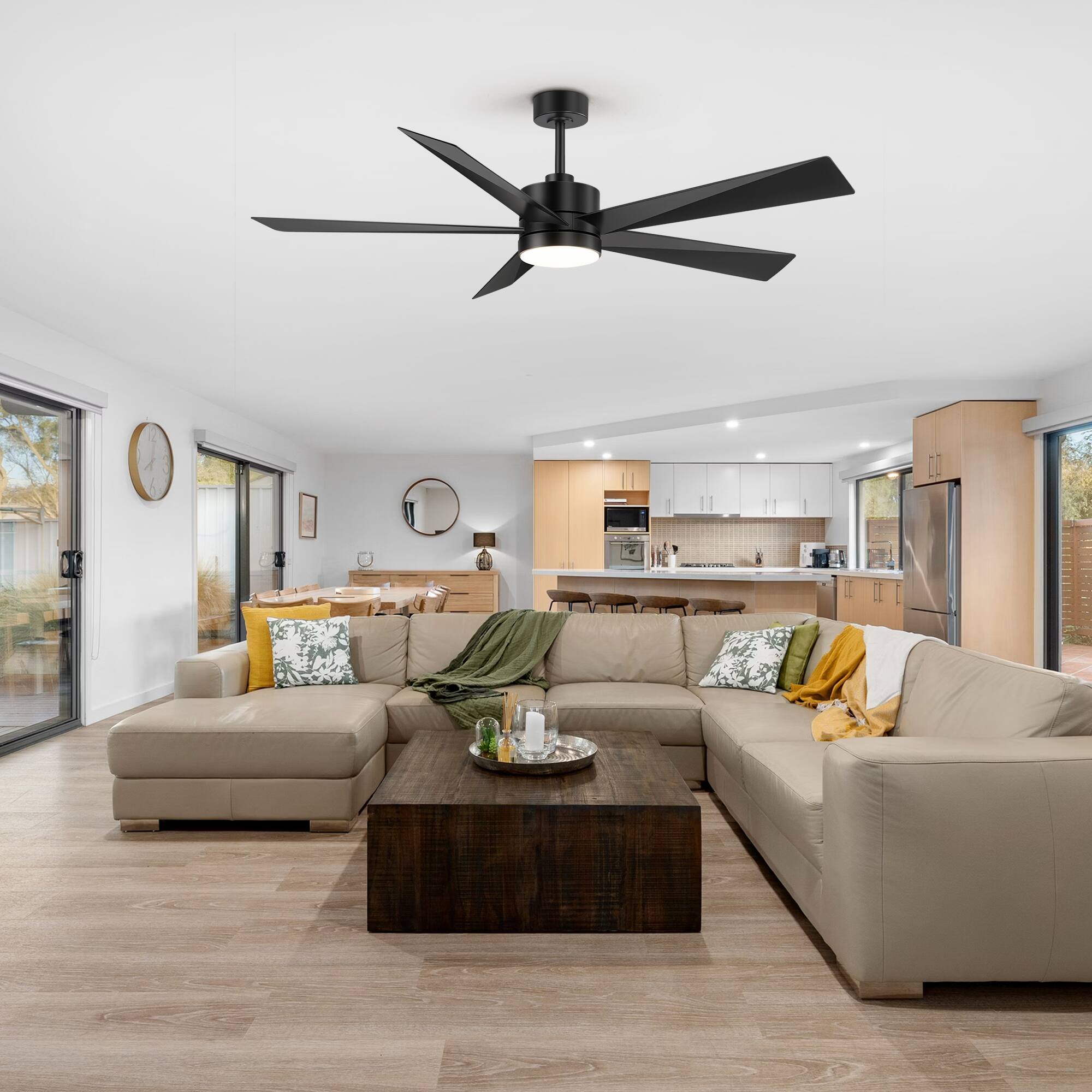 Alt View 1. Breezary - Breezary 65-Inch Ceiling Fan with 5-Blade, 3-Color Light, 6-Speed DC Motor, 6"/12" Downrods, Remote with Timer & Memory - Matte Black.