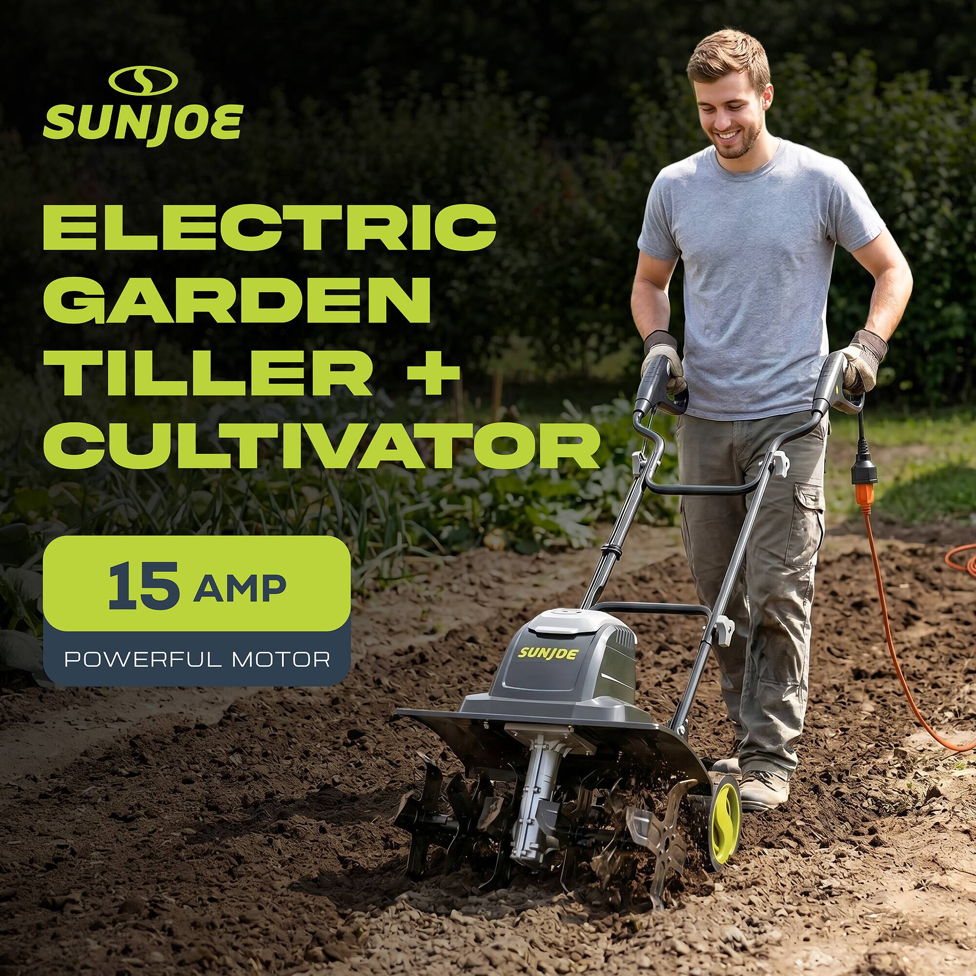 SUNJOE ELECTRIC GARDEN TILLER + CULTIVATOR 15 AMP POWERFUL MOTOR