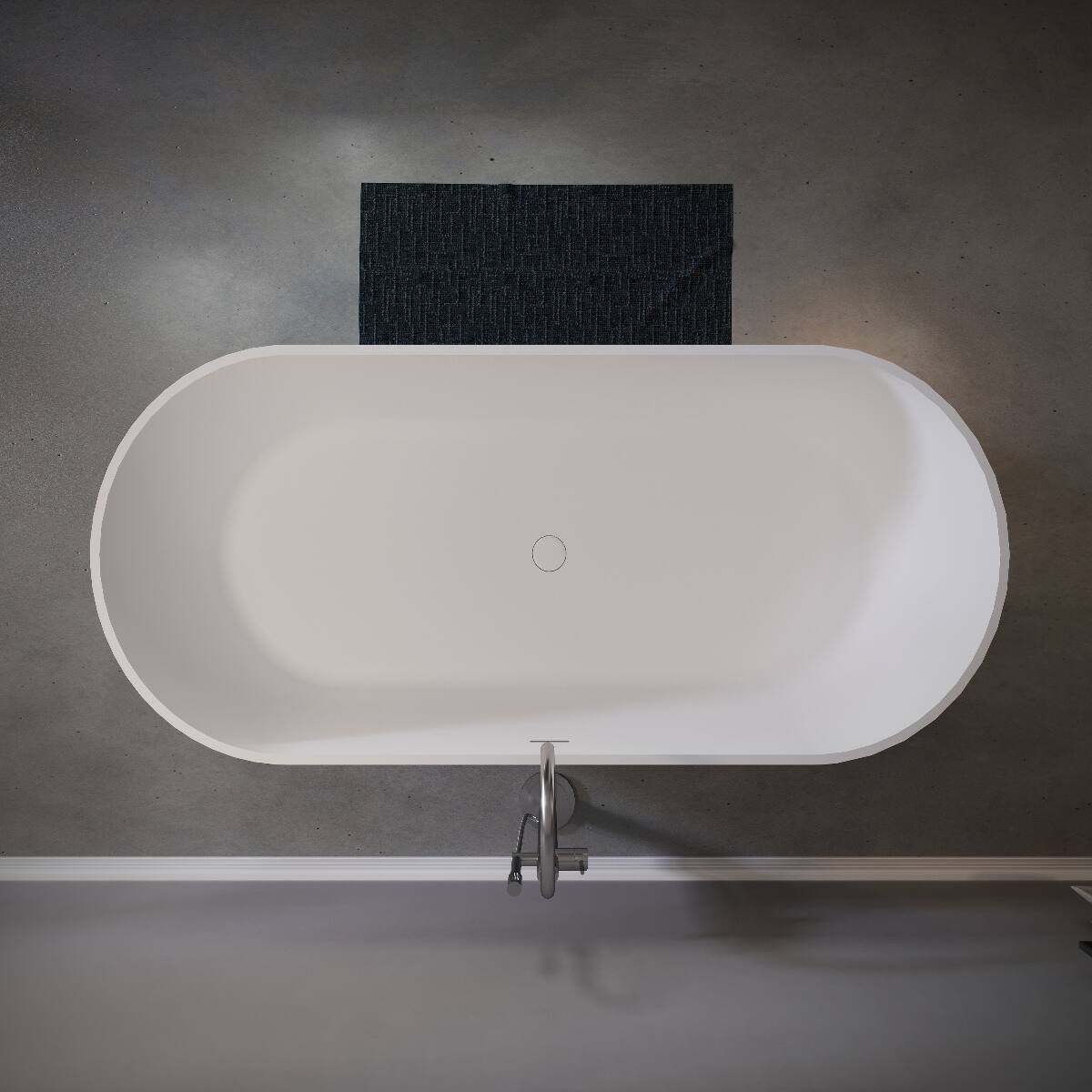 Loheer 63 Inch Freestanding Solid Surface Soaking Bathtub with Center ...