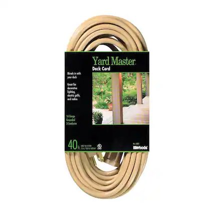 Yard Master
Deck Cord
Blends in with your deck
Great for decorative lighting, electric grills, and radios
16 Gauge Grounded 3 Conductor
40 ft.
1A 16/3 121 STW V 1425 R
IllWoods