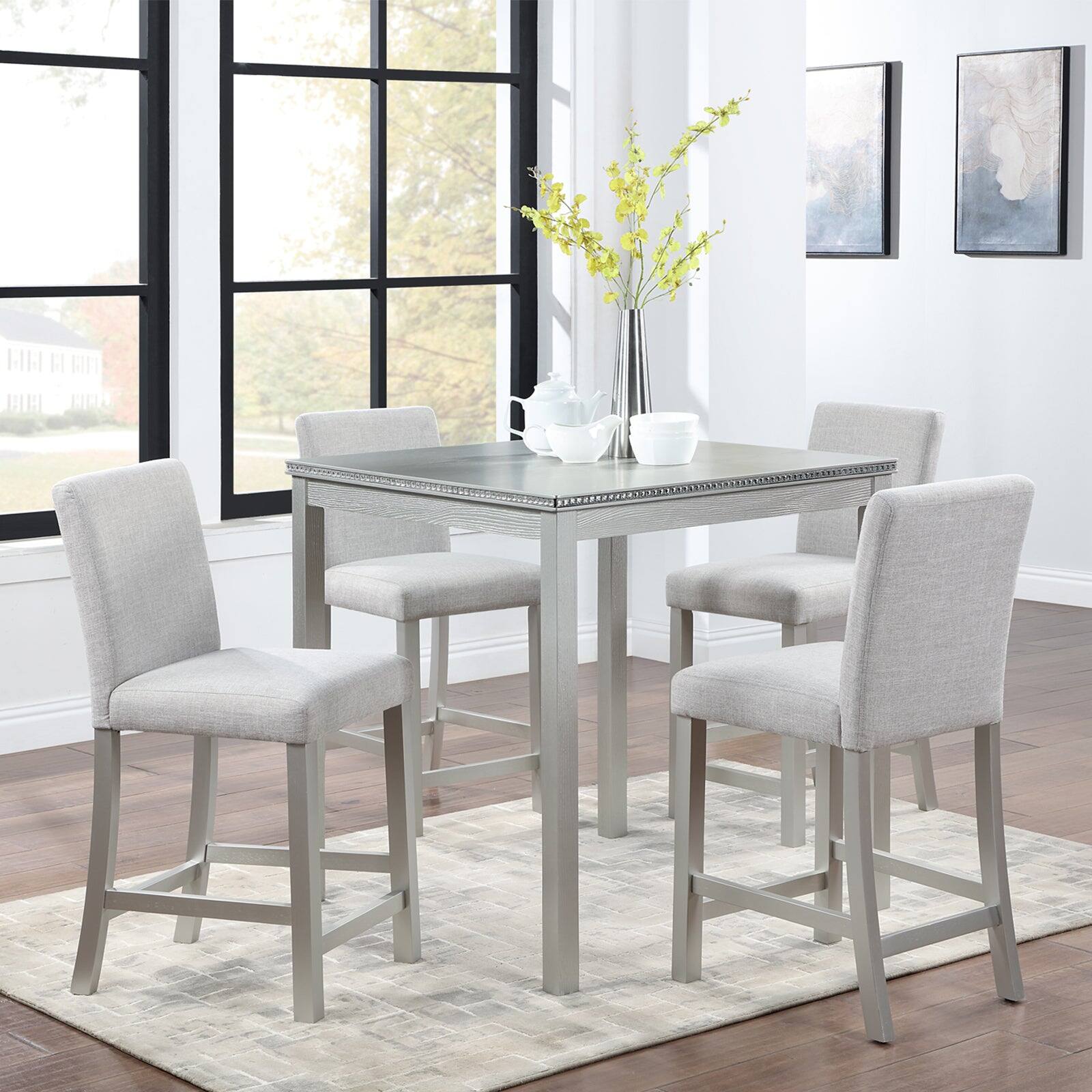Alt View 1. Boyel Living - 5-Piece Counter Height Square Dining Set with Crystal Edge Wood Top and 4 Upholstered Chairs - Gray.