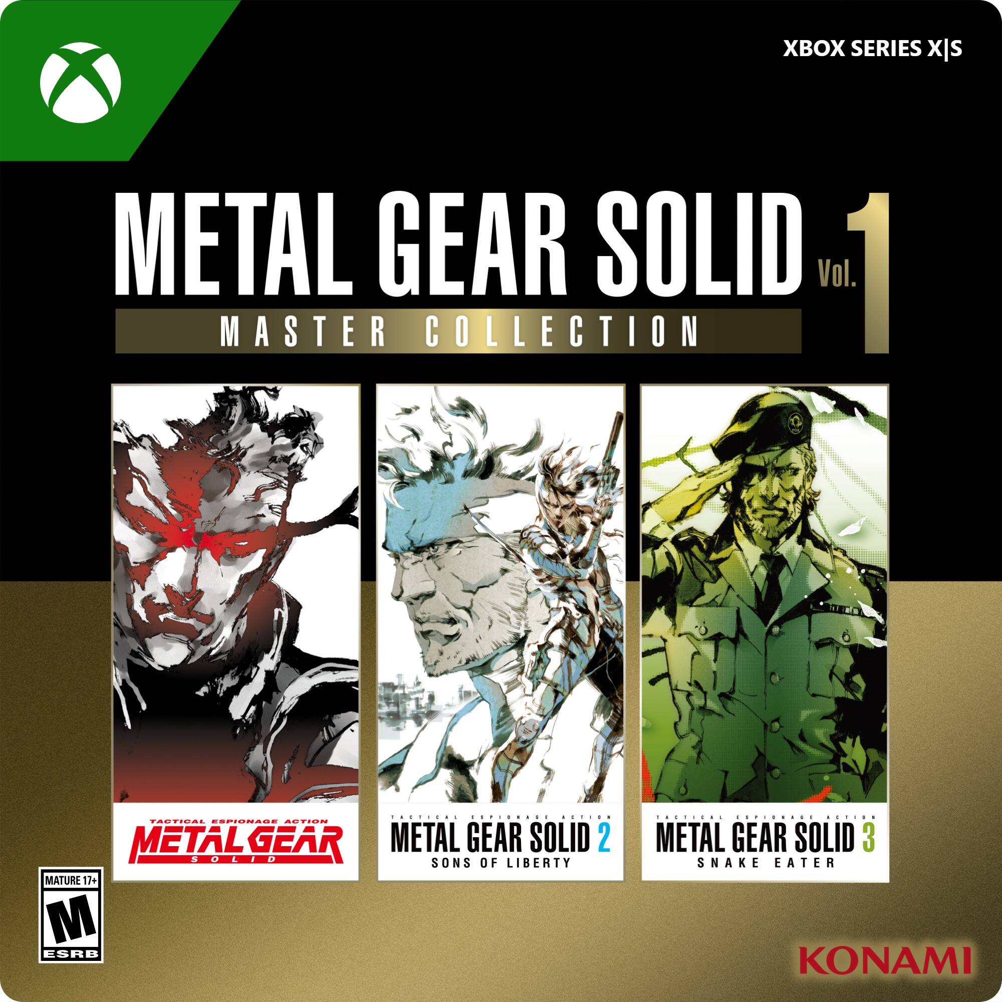 XBOX SERIES X METAL GEAR SOLID Vol. 1 MASTER COLLECTION METAL GEAR SOLID 2 SONS OF LIBERTY MATURE 12+ M ESRB METAL GEAR SOLID 3 SNAKE EATER KONAMI - M (Mature 17+)