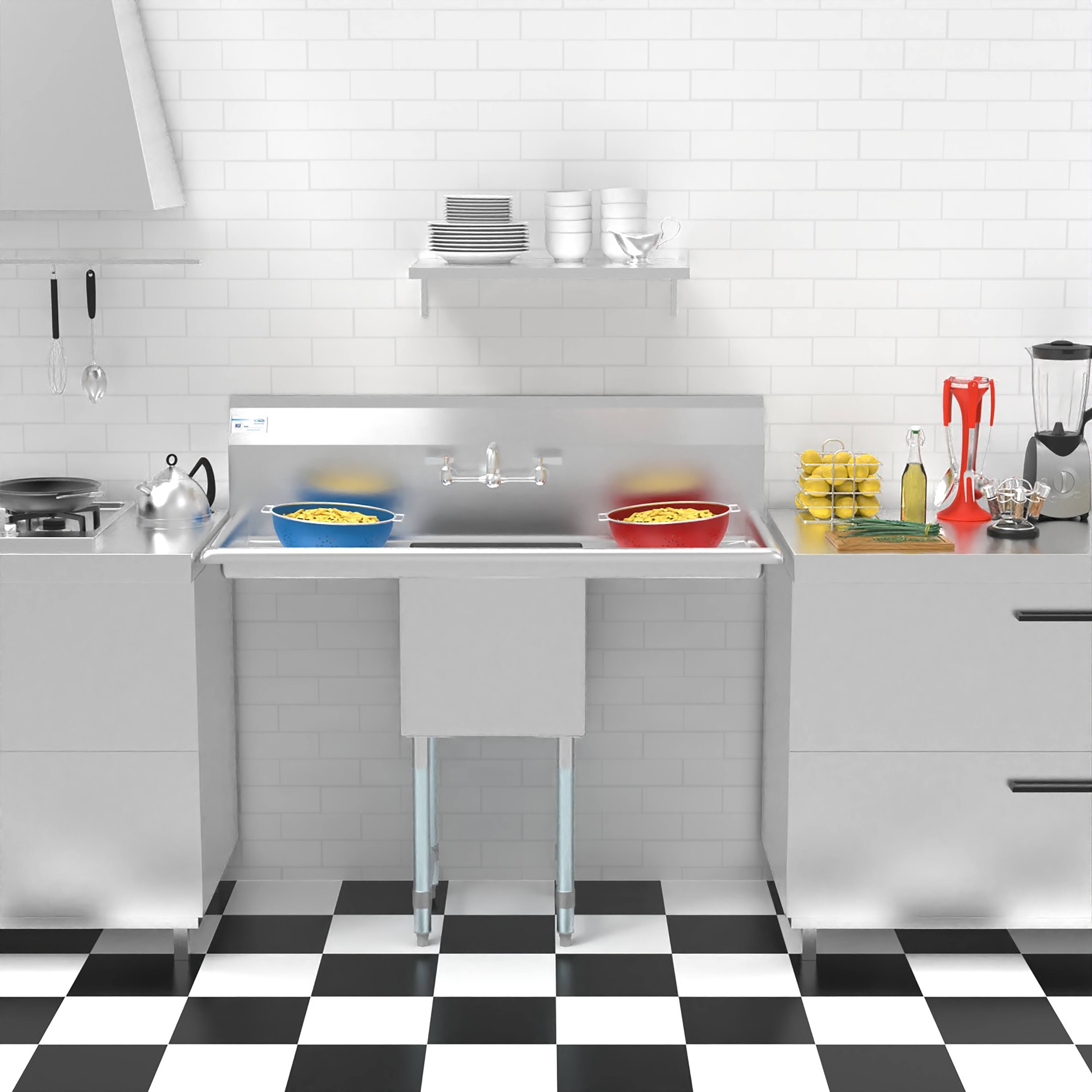 Alt View 8. Koolmore - 45 in. One compartment Stainless Steel  Sink with Drainboards and Faucet, Bowl Size 15"x 15"x 12" - Stainless Steel.