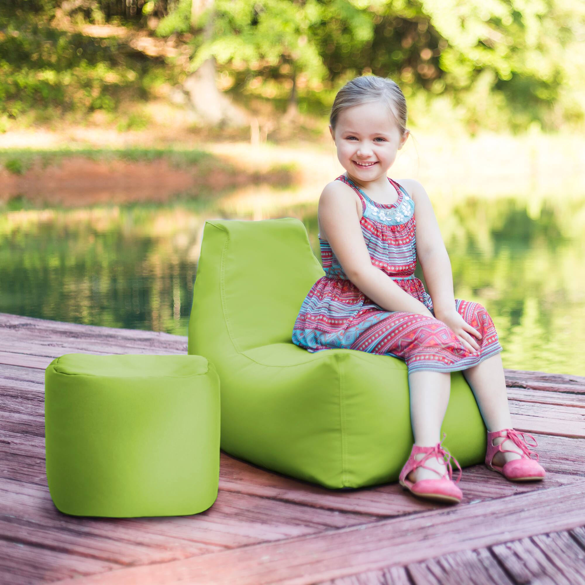 Left. Jaxx - Jaxx Juniper Jr Outdoor Kids Bean Bag Chair / Childrens Garden Chair, Lime - Lime.