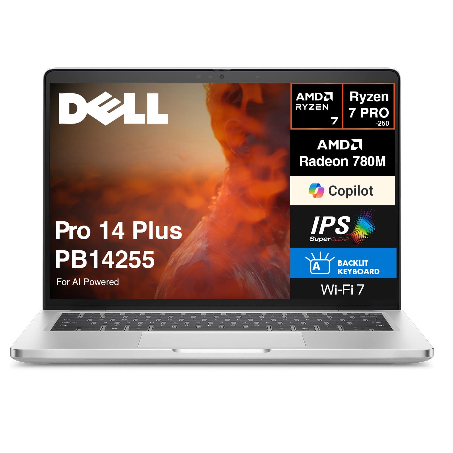 Dell - Pro 14 Plus PB14255 Laptop 14.0 WUXGA (AMD Ryzen 7 PRO 250, 16GB LPDDR5X, 1TB PCIe SSD, Win 11 Pro) w/USB Hub - Platinum Silver