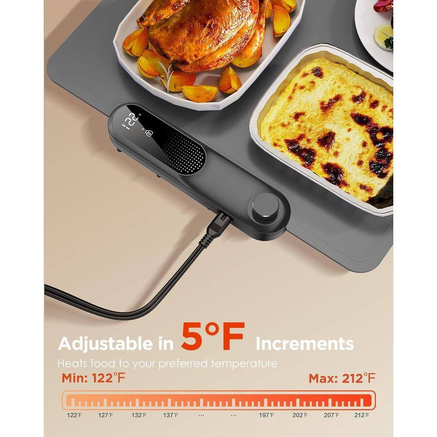 Adjustable in 5°F Increments  
Heats food to your preferred temperature  
Min: 122°F  
Max: 212°F  

122°F  
127°F  
132°F  
137°F  
...  
197°F  
202°F  
207°F  
212°F
