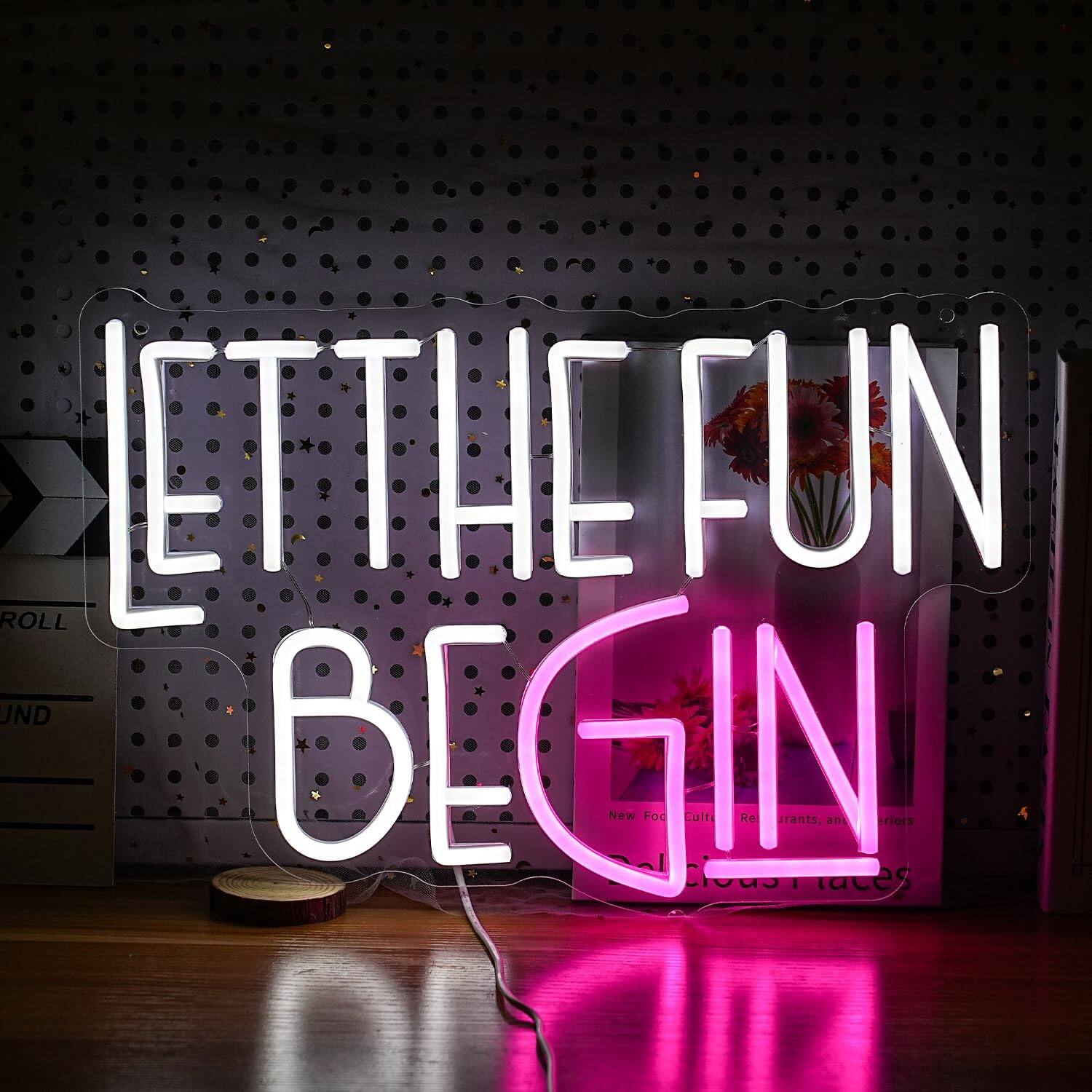 Auledio Let The Fun Begin Neon Sign USB Powered White Pink Fun Light Up ...