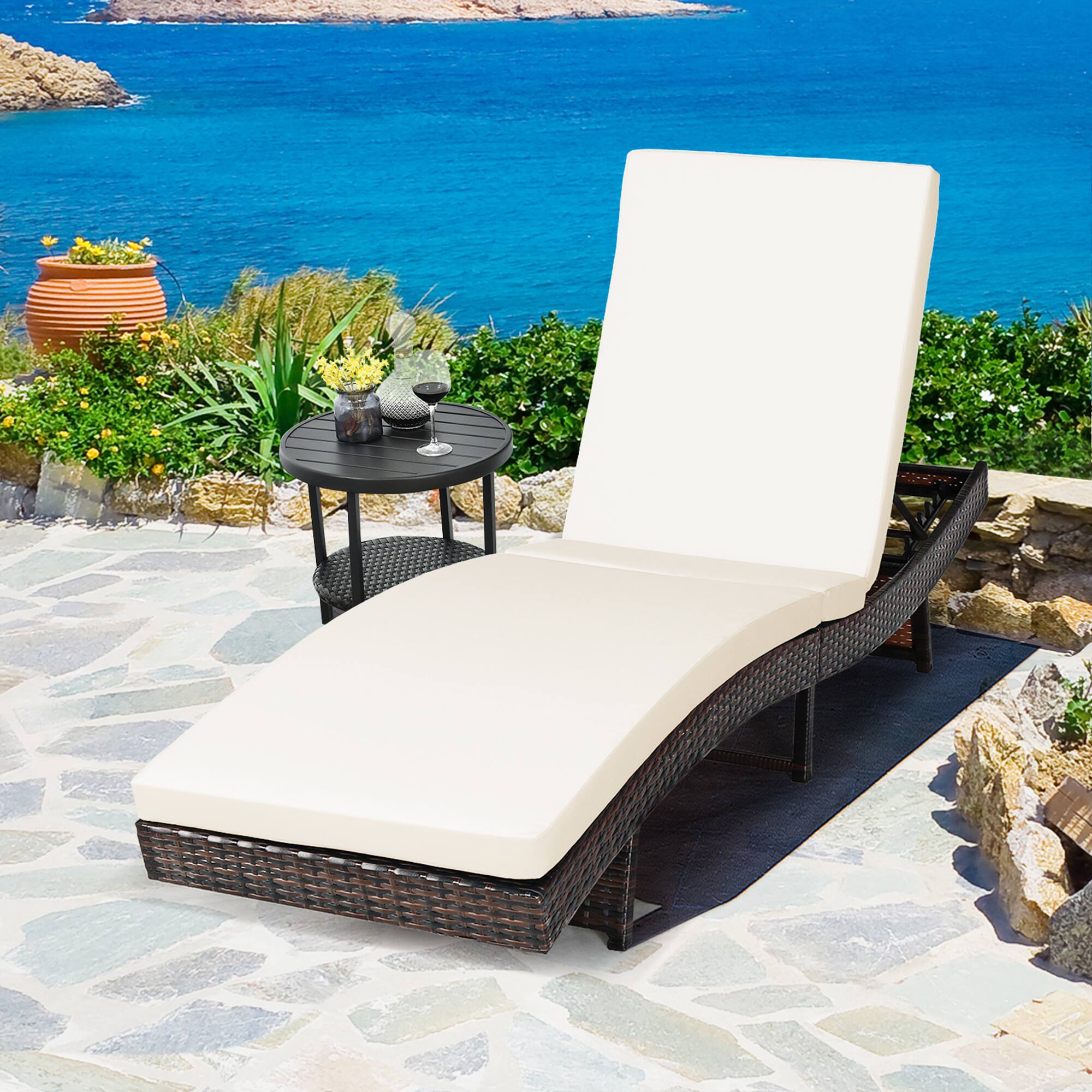 Alt View 3. Gymax - Gymax Set of 2 Foldable Patio Rattan Chaise Lounge Chair w/5 Back Positions White Cushion - White.