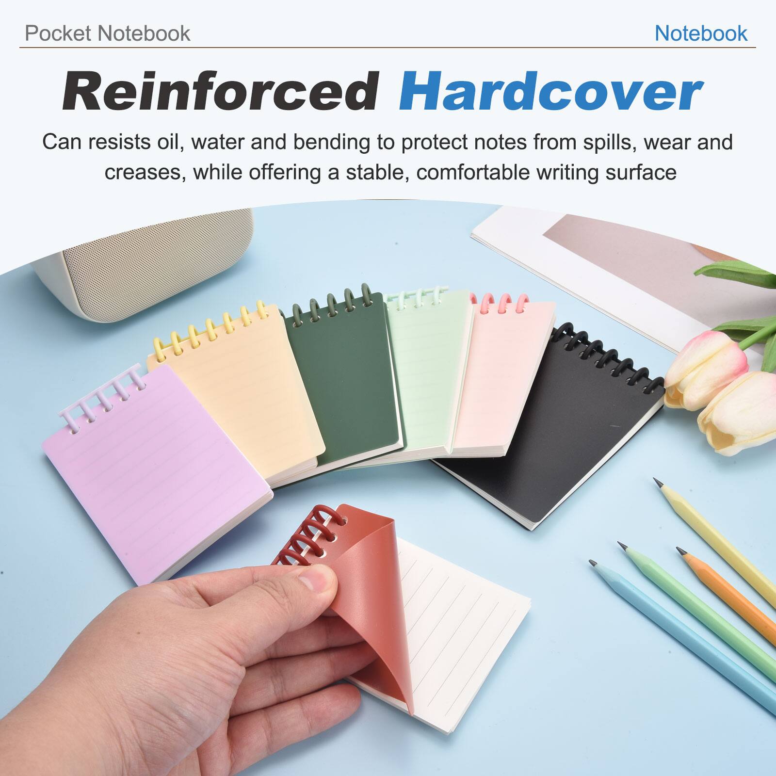 Pocket Notebook Notebook Reinforced Hardcover

Can resist oil, water and bending to protect notes from spills, wear and creases, while offering a stable, comfortable writing surface