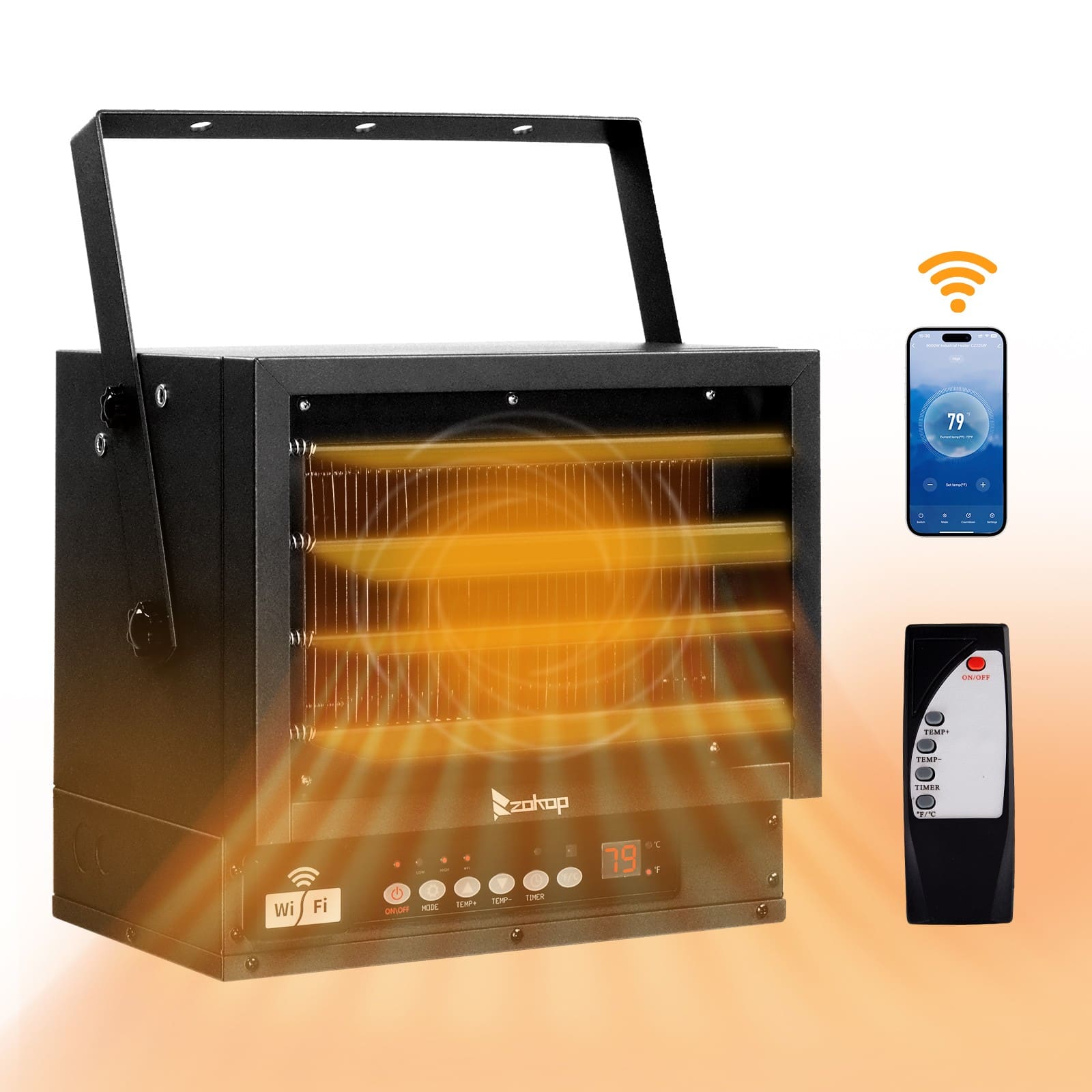 Winado - Electric Garage Heater 7500W Ceiling/Wall Mount Space Heater with Wifi & Remote - Black