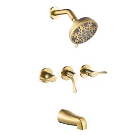 Boyel Living - Shower Set with 6 Function ABS Overhead Shower Three Handle Control and High Flow Tub Spout - Brushed Gold