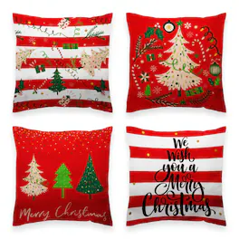 G128 - Christmas Pine and Spruce Waterproof Throw Pillow Set, 18 x 18 in, Set of 4 (Includes Inserts) - Assorted Colors