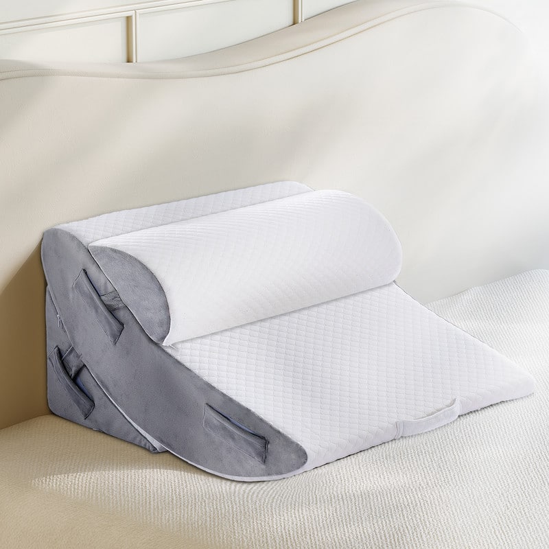Dyonery - memory foam wedge-shaped pillow pad, adjustable leg, back and arm support, sitting and standing rest pillow - white