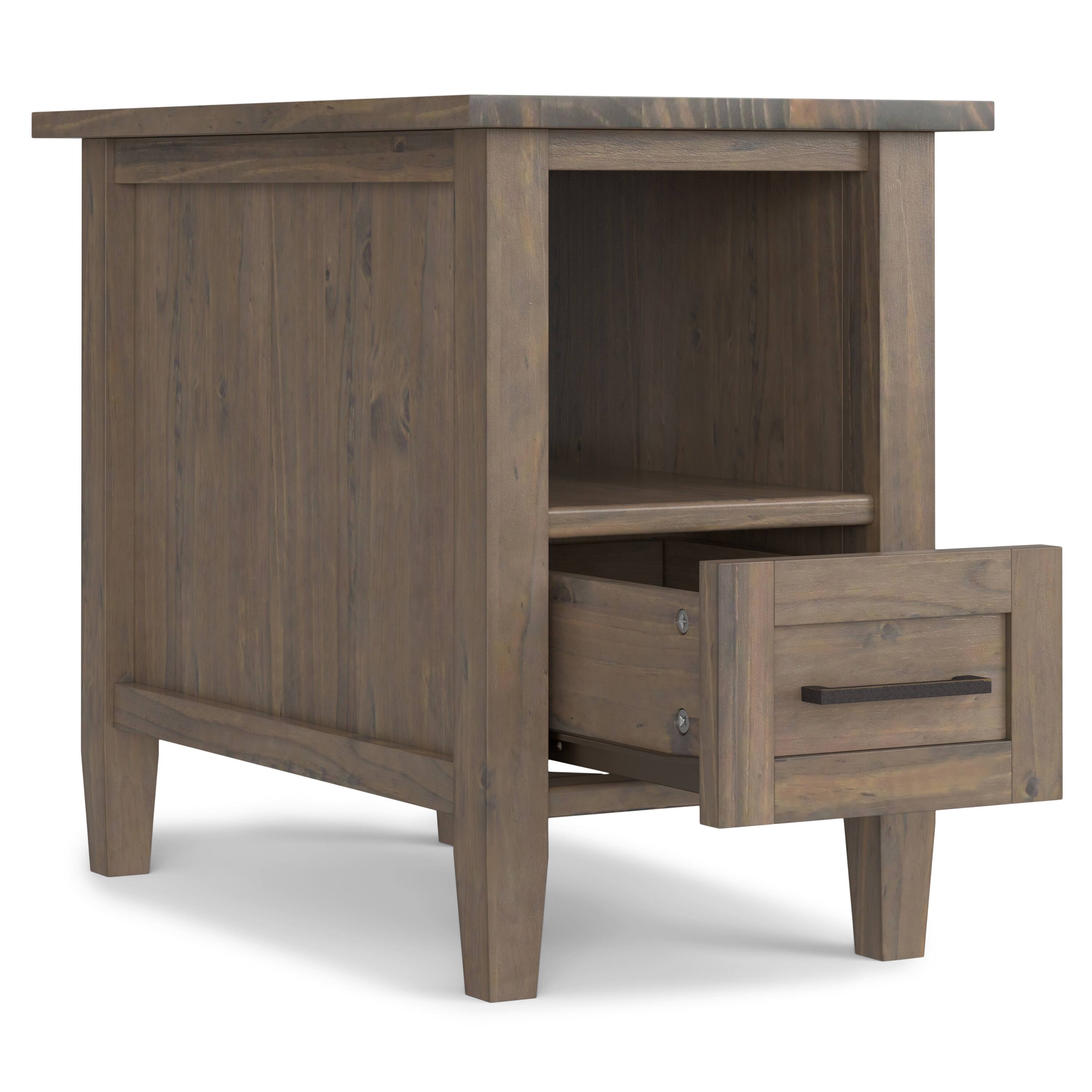 Back. Simpli Home - Ela SOLID WOOD 14 inch Wide Rectangle Transitional Narrow End Table in Smoky Brown - Smoky Brown.