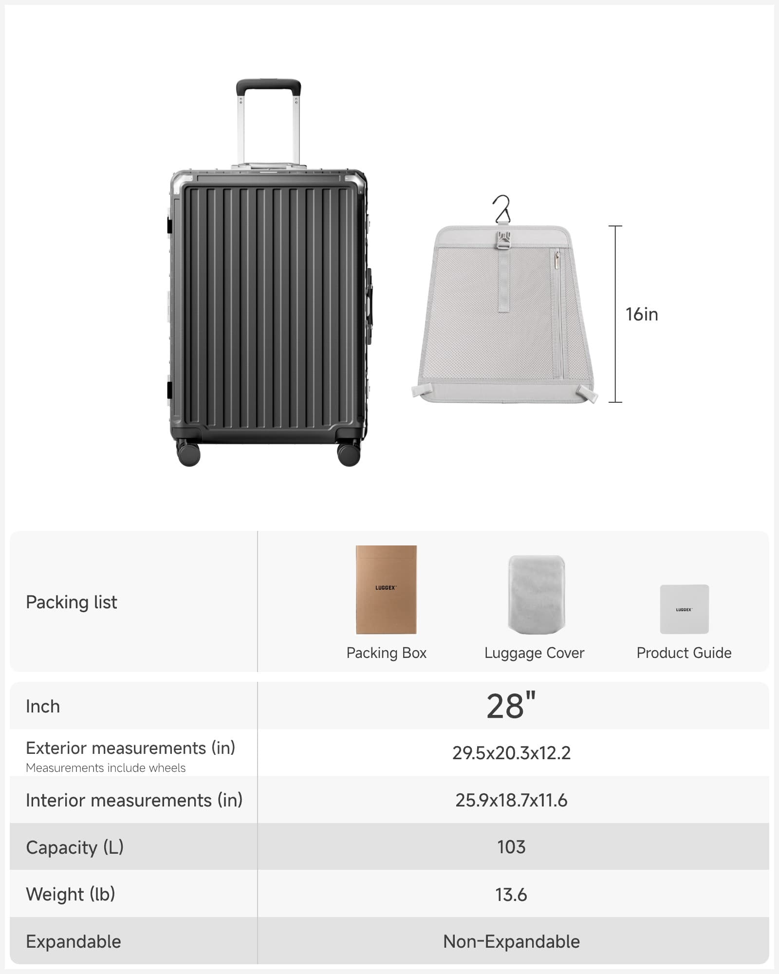 LUGGEX 20 28 Inch Aluminum Zipperless Polycarbonate Luggage Set ZX