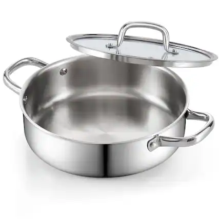 Front. Cook N Home - 4 Quart Saute Pan with Lid 02806 - Silver.
