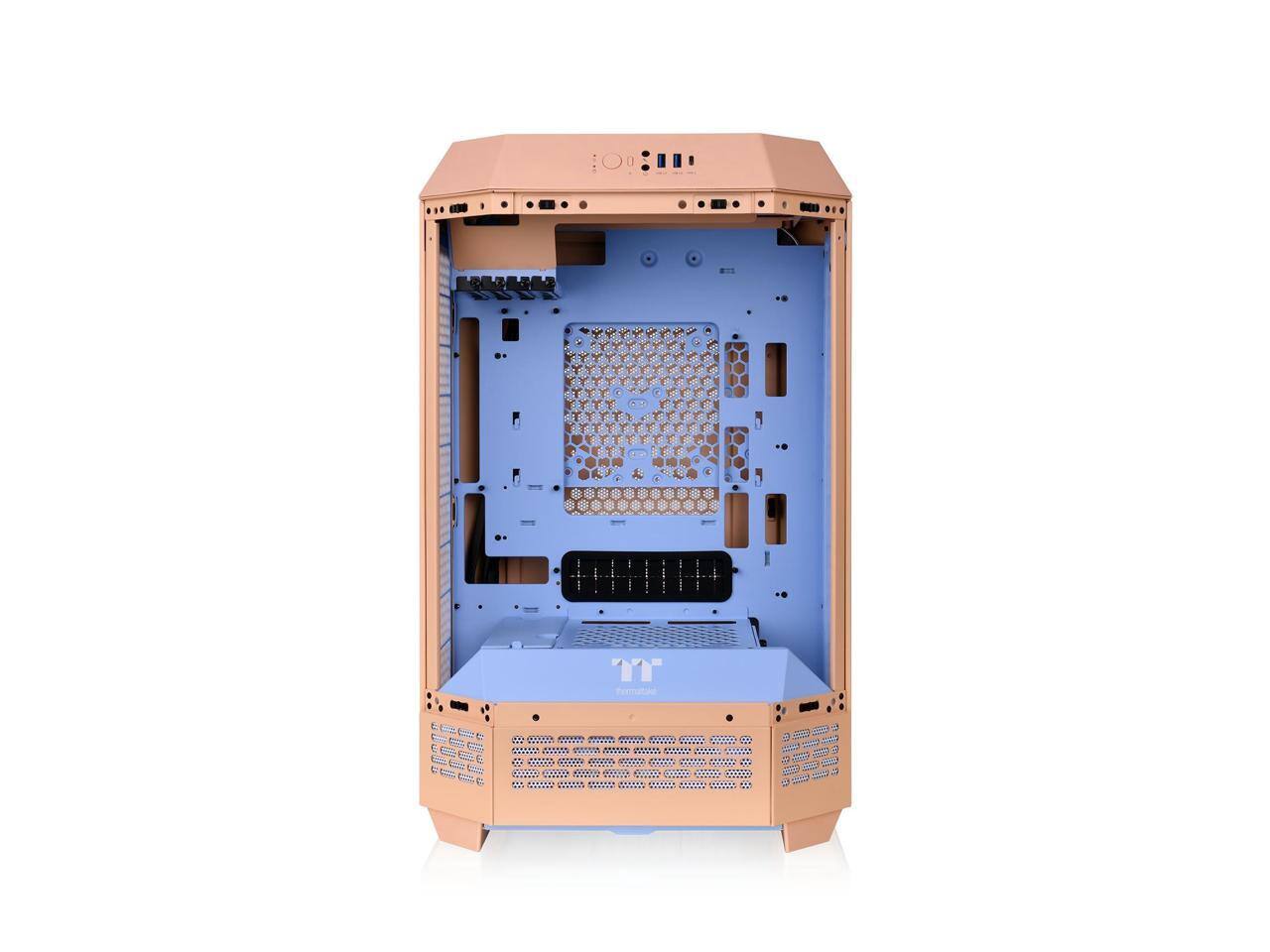 Alt View 1. Thermaltake - Thermaltake Tower 300 Summer Edition Peach Fuzz Micro-ATX Case, 2x140mm Fan, 420mm Radiator, Horizontal Display - Peach Fuzz.