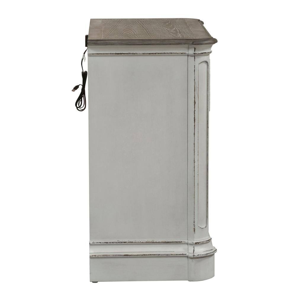 Angle. Liberty Furniture Industries - Magnolia Manor 3 Drawer Bedside Chest w/ Charging Station in Antique White - White.