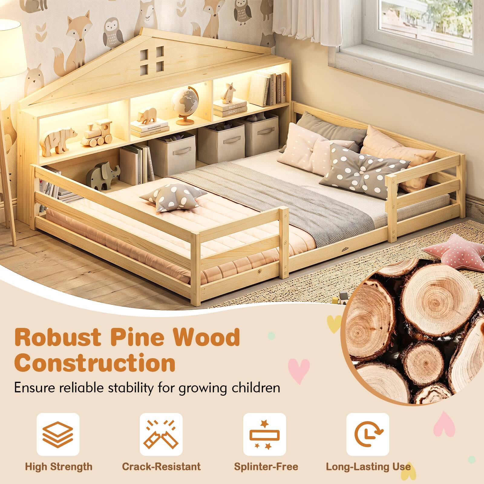 Robust Pine Wood Construction  
Ensure reliable stability for growing children  

High Strength  
Crack-Resistant  
Splinter-Free  
Long-Lasting Use
