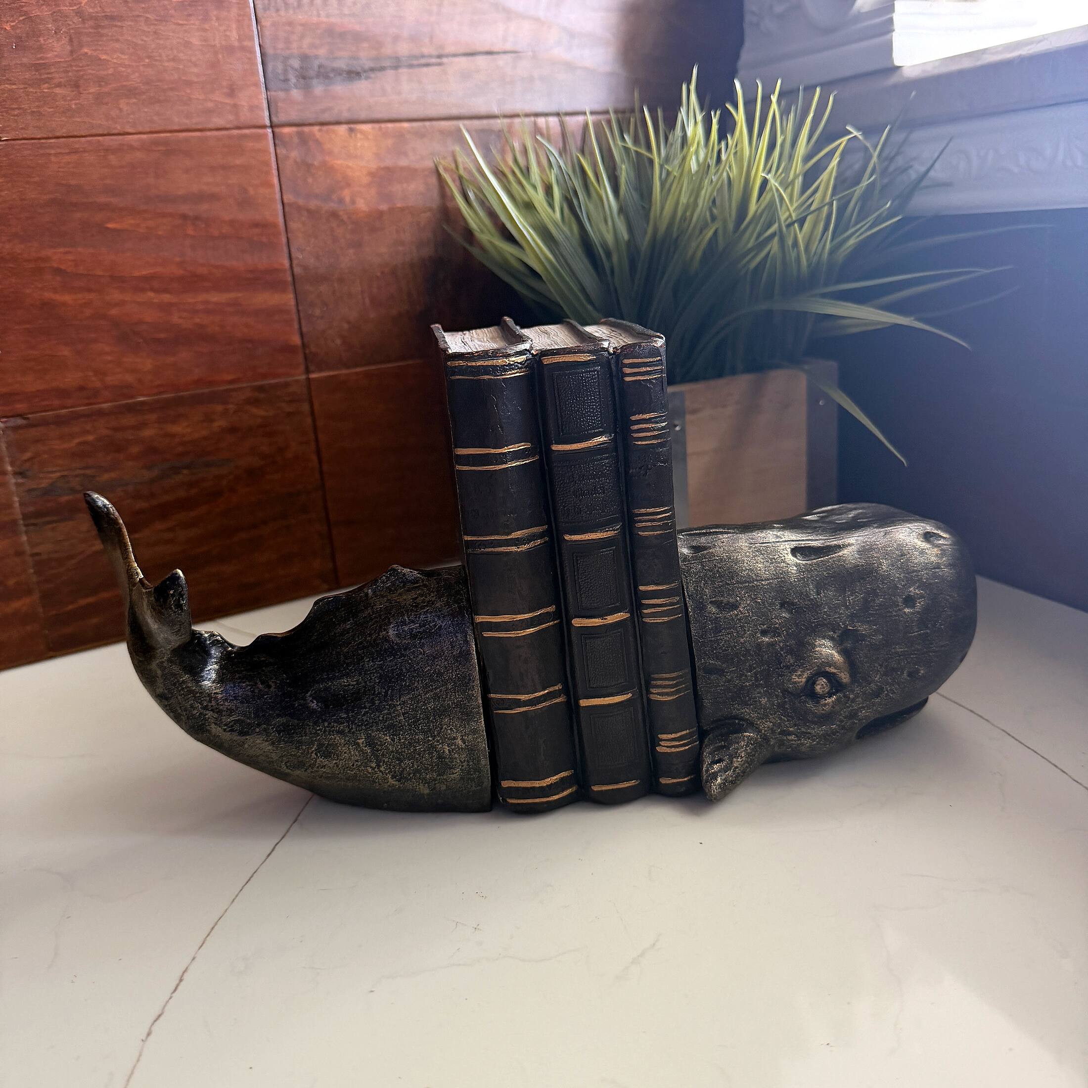 Alt View 3. Zeckos - Sperm Whale Decorative Bookend Set Weathered Bronze Resin 10 Inch Coastal Pair - Bronze.