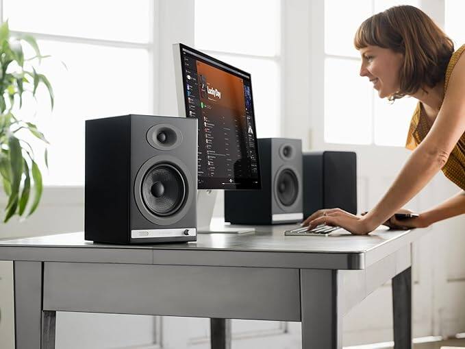 Alt View 1. Audioengine - HD5 150W Bluetooth Home Theater Speakers with aptX-HD - Matte Black.