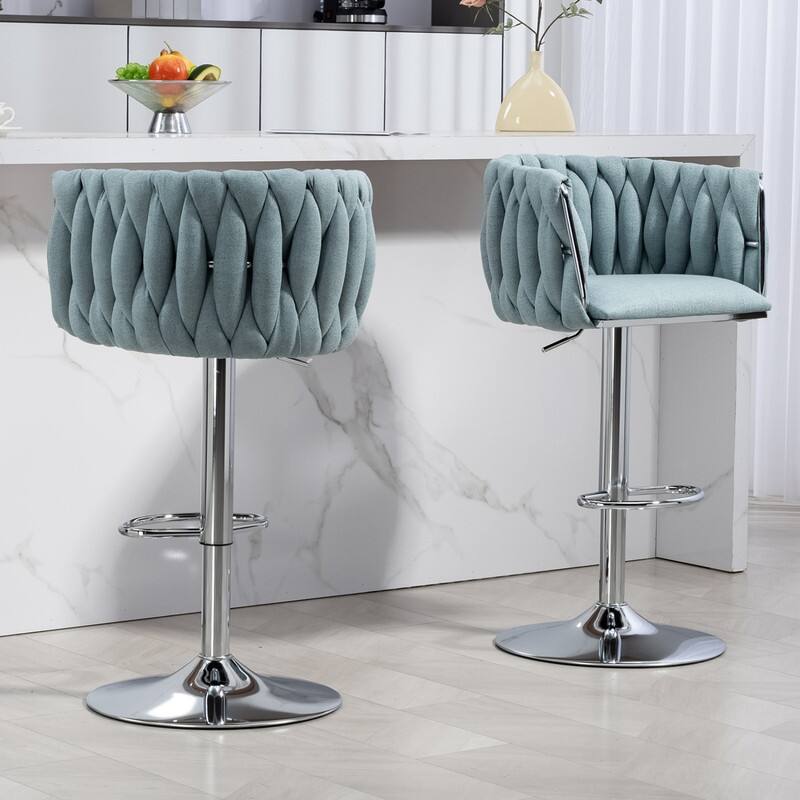 Alt View 1. HTUTWOO - 360° Swivel Bar Stools Set of 2, Adjustable Counter Height,Silver Chrome ,for Kitchen Island, Cafe & Pub - Blue.