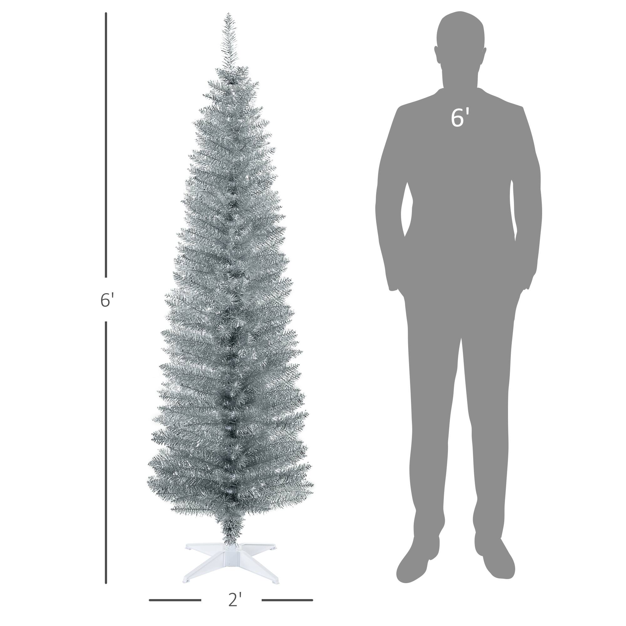 Alt View 2. Homcom - Artificial Pencil Christmas Tree, Slim Xmas Tree with 390 Realistic Branch Tips and Plastic Stand - silver.